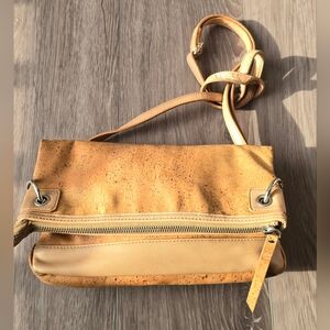 Queork Tan Clutch + Crossbody Strap Authentic Cork Silver Hardware Eco Friendly